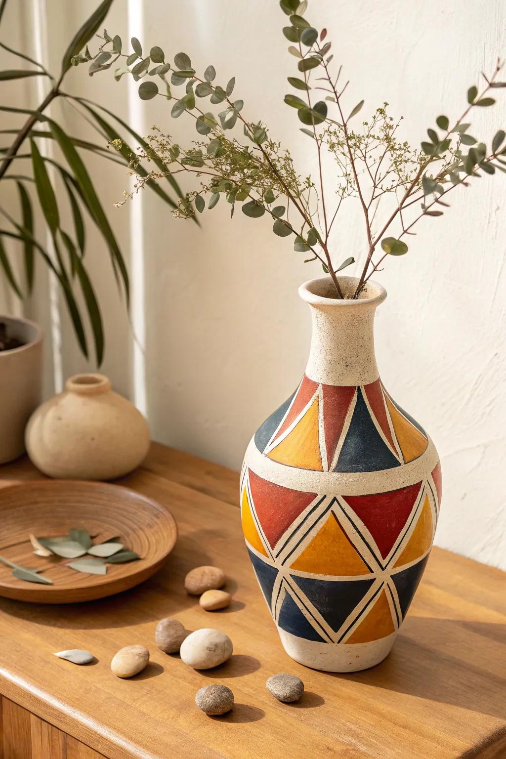 Spruce up your space with a distinctive, handcrafted vase that harmonizes striking shades with minimalist charm.