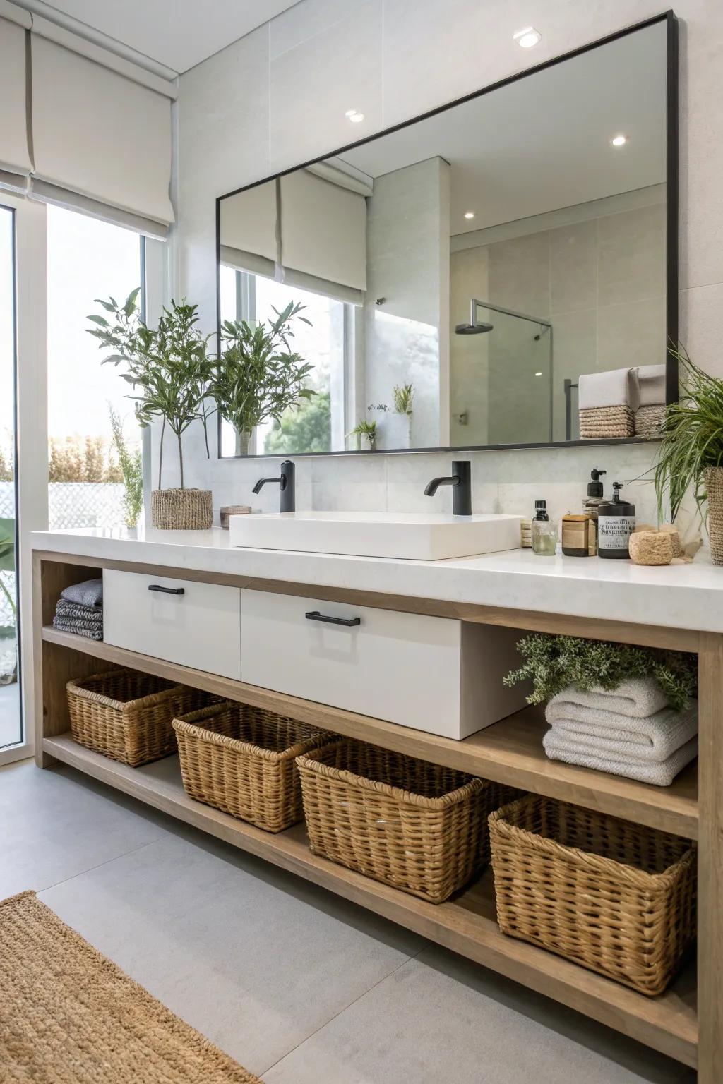 A floating vanity is both chic and gives you room to store your bath-time extras.