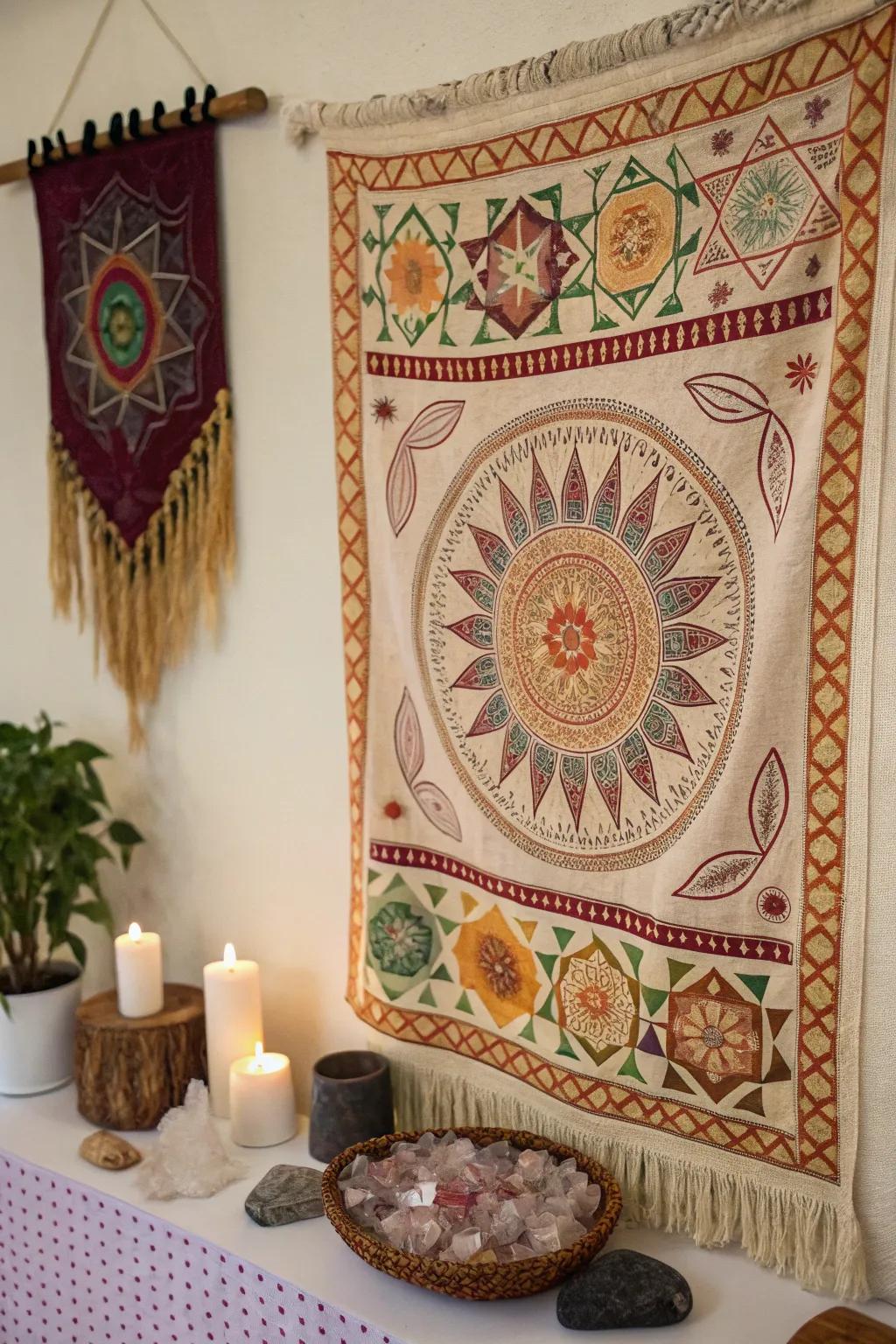 Weavings can enhance your gemstone decor, adding dimension and flair to your area.