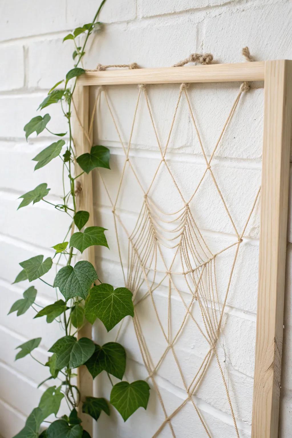 With a chic, simple string trellis, enhance your garden, where minimalist design and natural beauty combine.