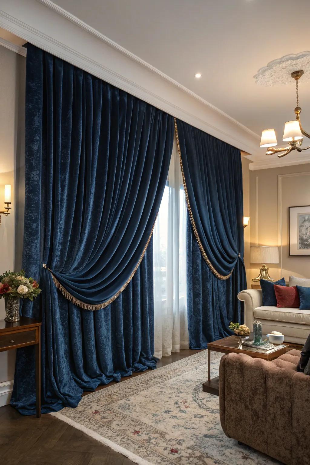 Royal deep pile drapes introduce warmth and opulence.