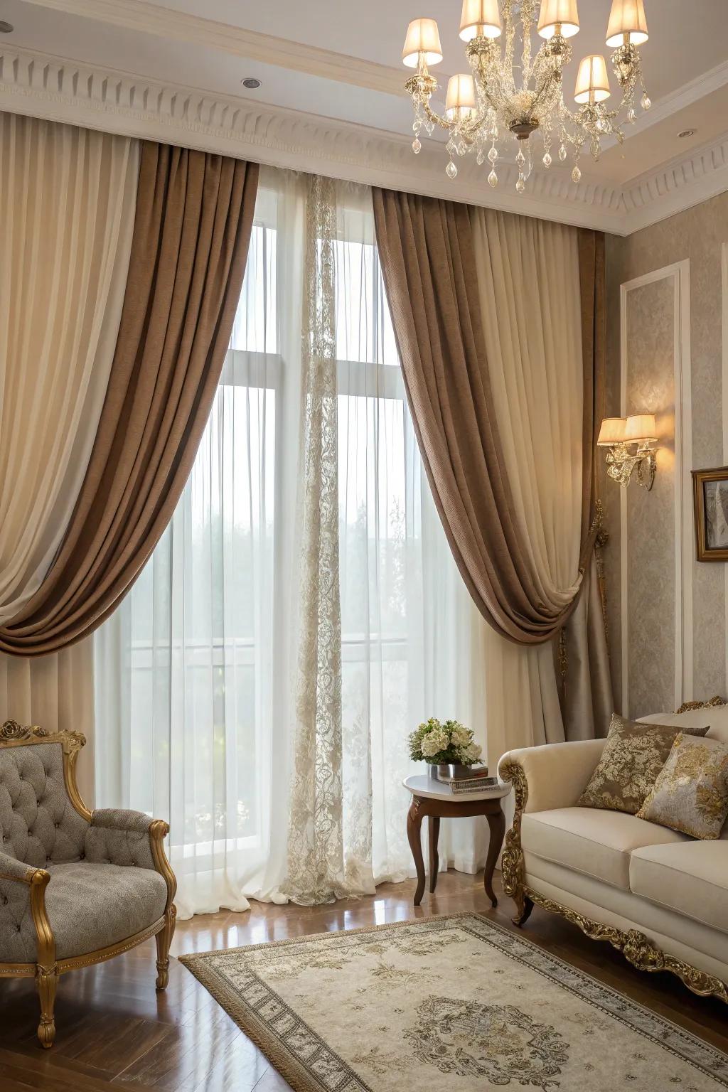 Layered drapes introduce depth and sophistication to any area.