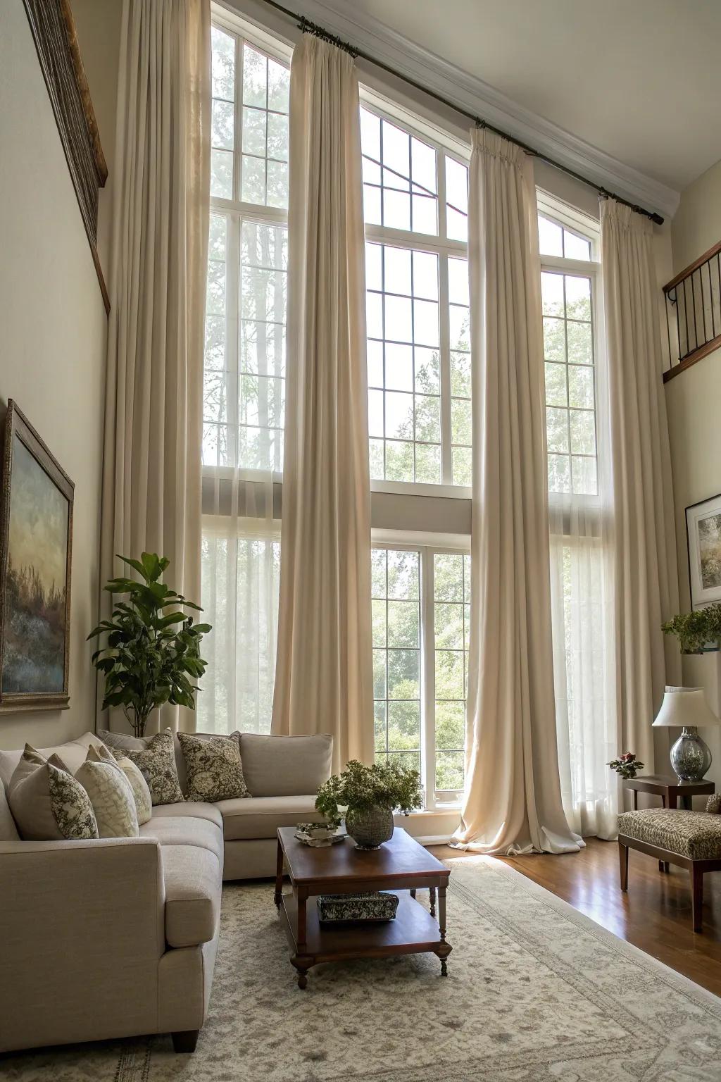 Extensive curtains introduce an element of spectacle and elegance.