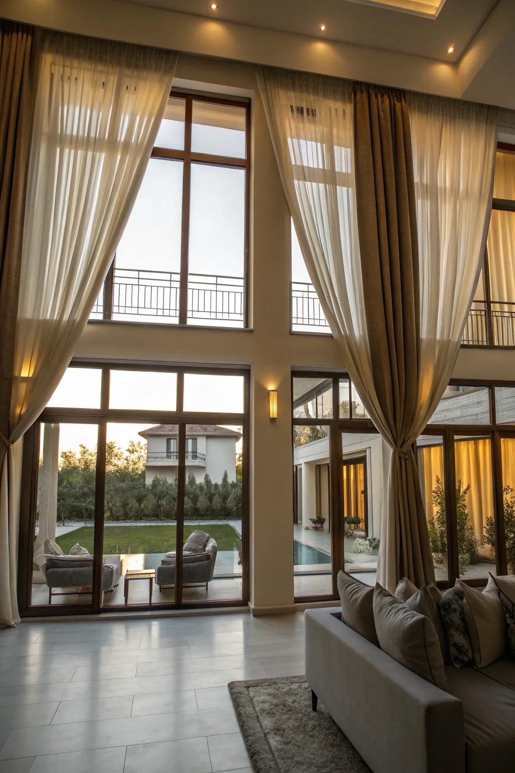 Individual panels accentuate the architectural appeal of numerous windows.