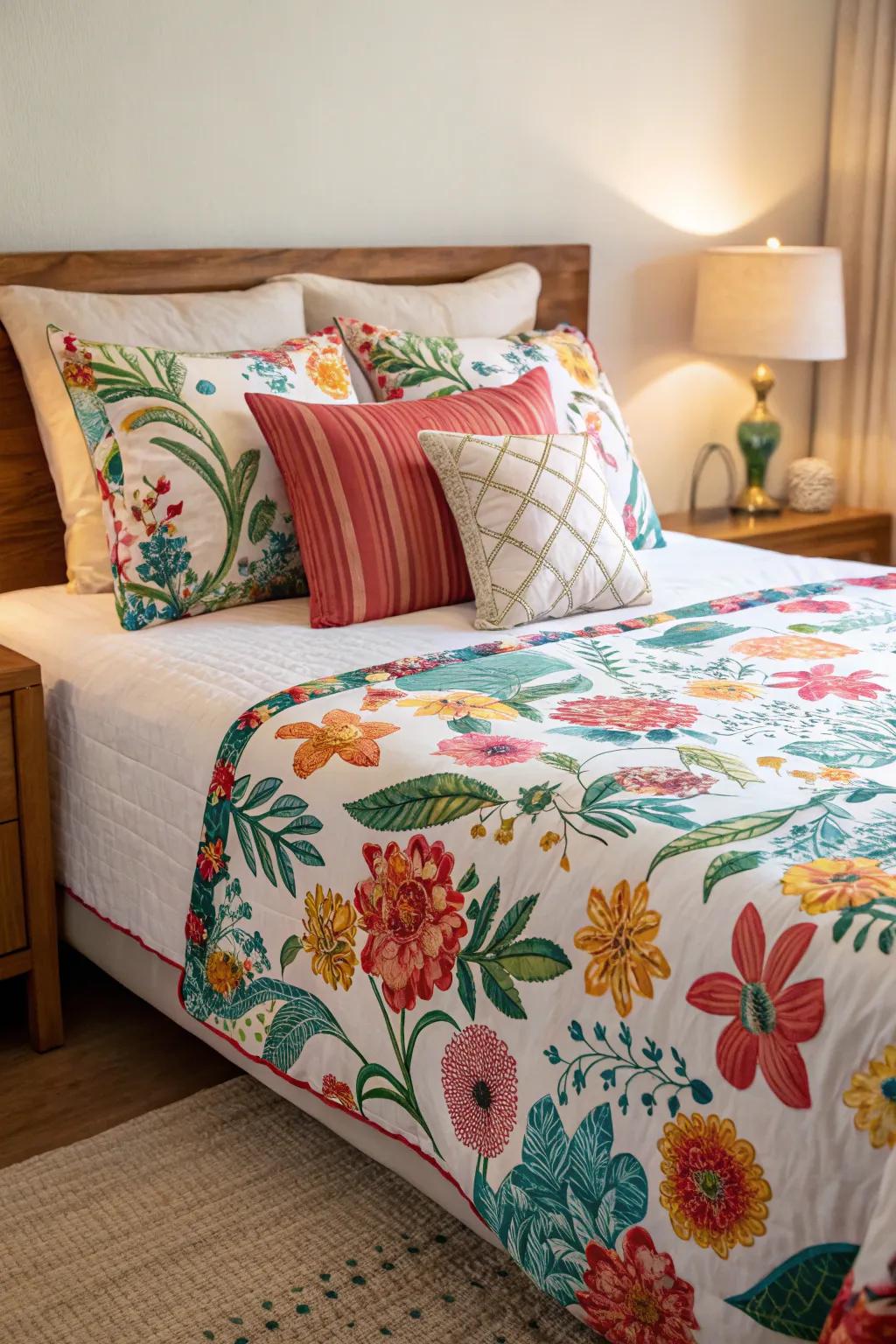 Lively bedding injects vitality into the space.