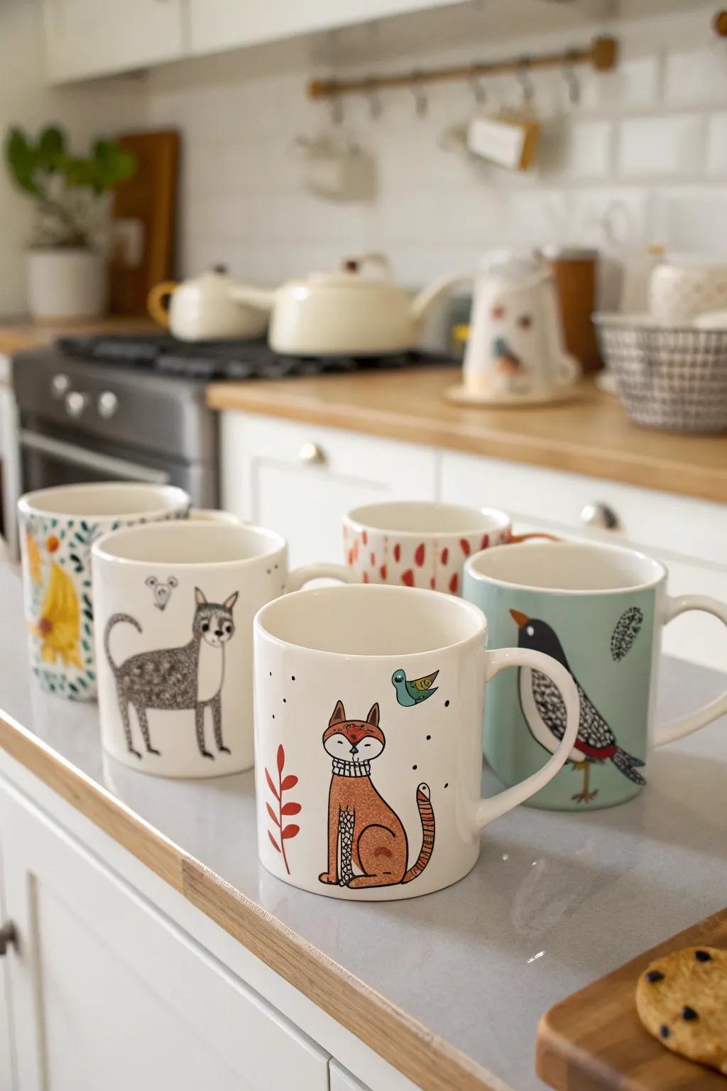 Bring smiles to your mornings with playful ceramic mugs.