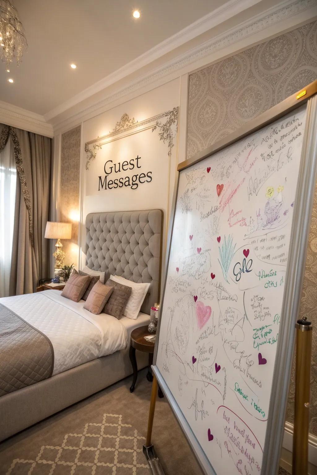 Cultivate a welcoming atmosphere with a whiteboard that’s friendly for guests.