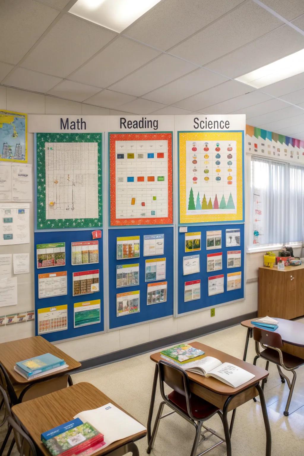 A neatly arranged progress showcase featuring sections for diverse subjects.