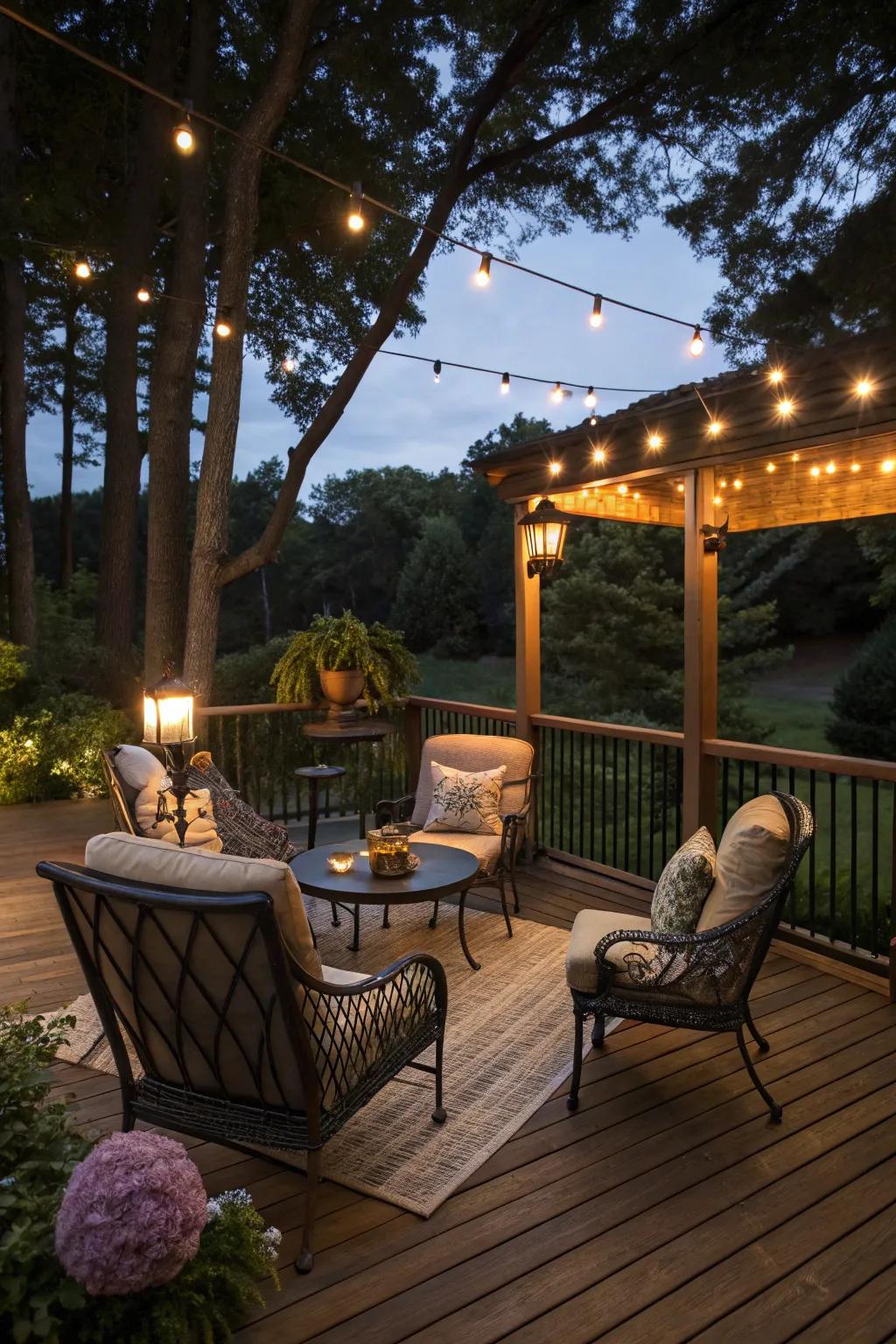 Modern lighting transforms your deck into a captivating nighttime sanctuary.