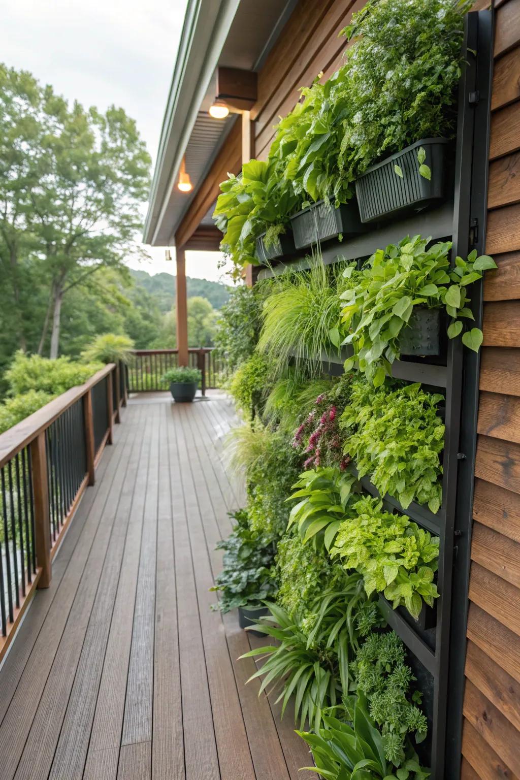 Vertical gardening maximizes greenery within compact areas.