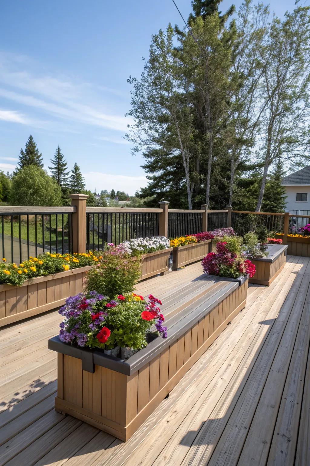 Inbuilt botanical sanctuaries on benches usher nature directly onto your veranda.