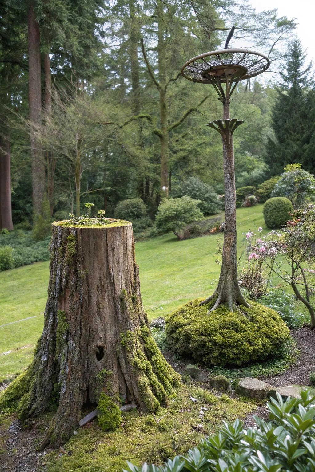 Convert your stump into a pedestal for art.