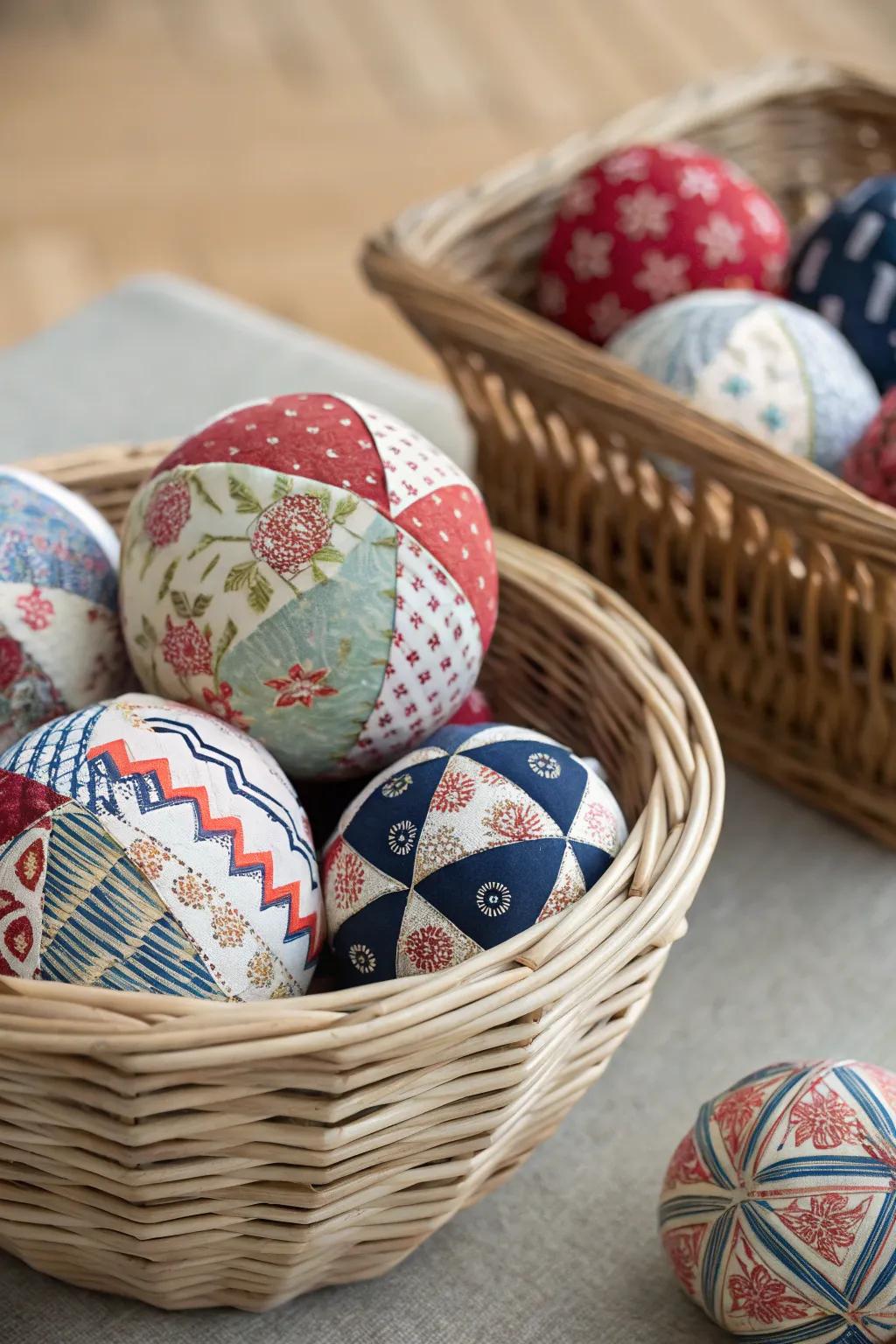 Vibrant textile-encased orbs contributing consistency and pattern
