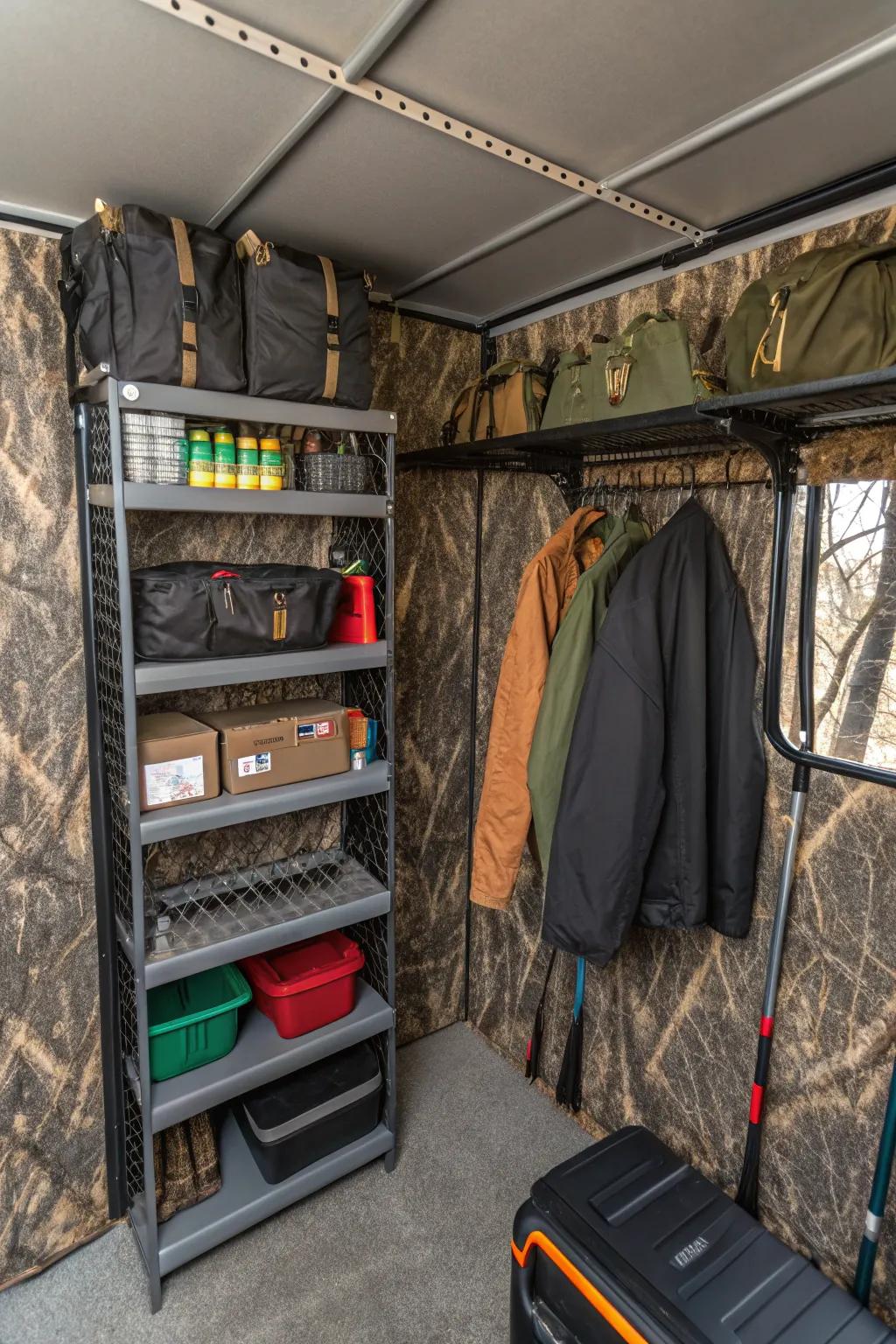 Vertical storage keeps your gear organized and within reach.