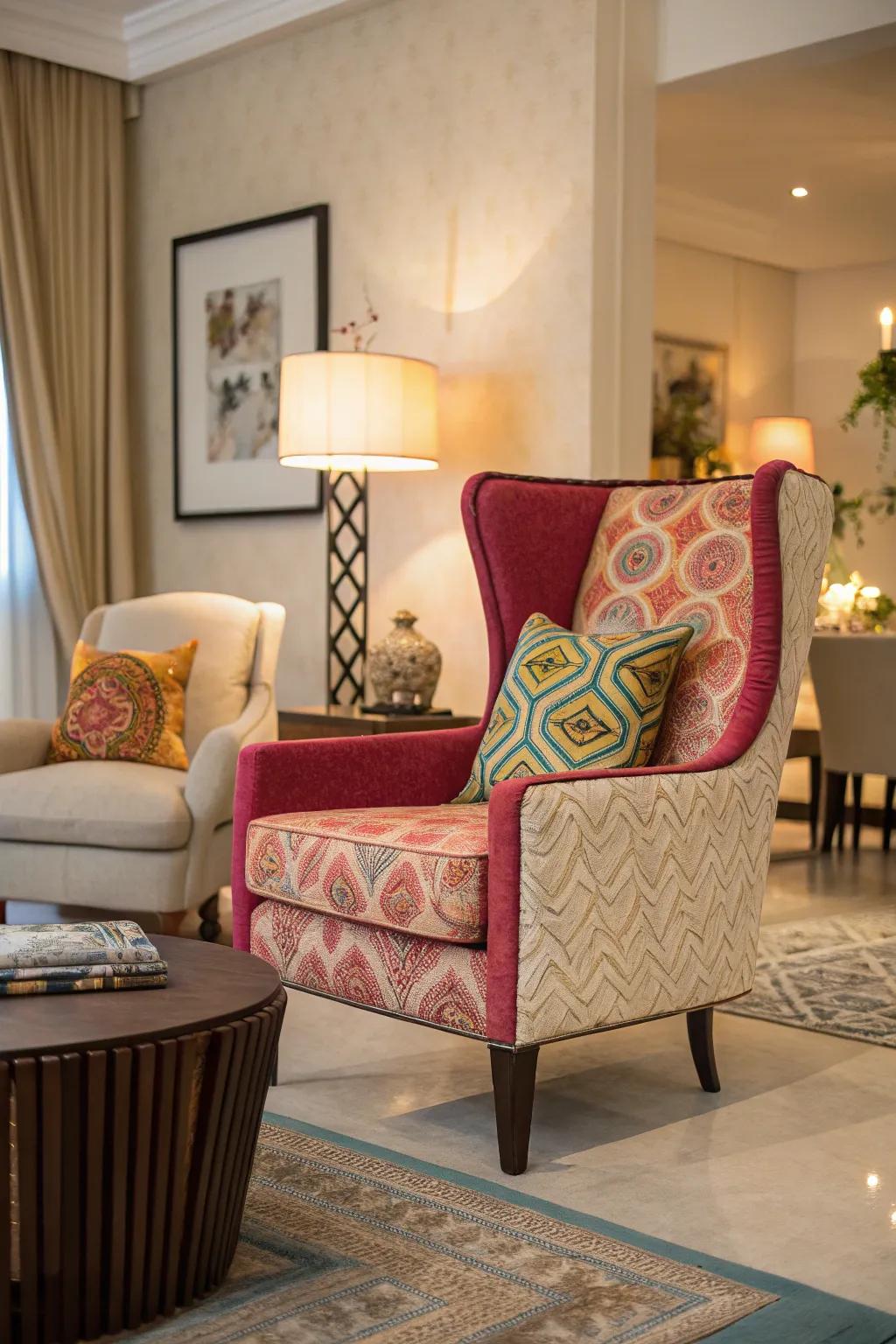 A room highlighted by a remarkable furniture choice that steals the show.