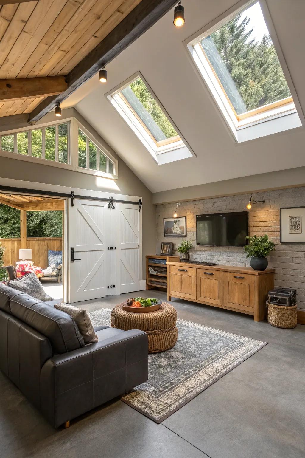 A loft living space above your garage—an ideal hideaway.