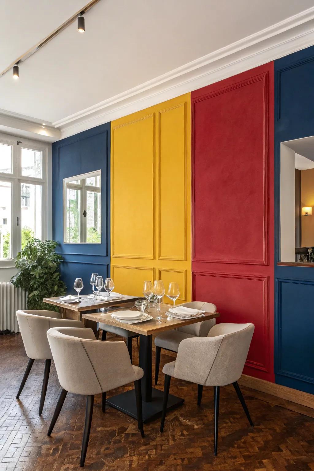 Strategic color use brings a contemporary and lively flair to your dining space.