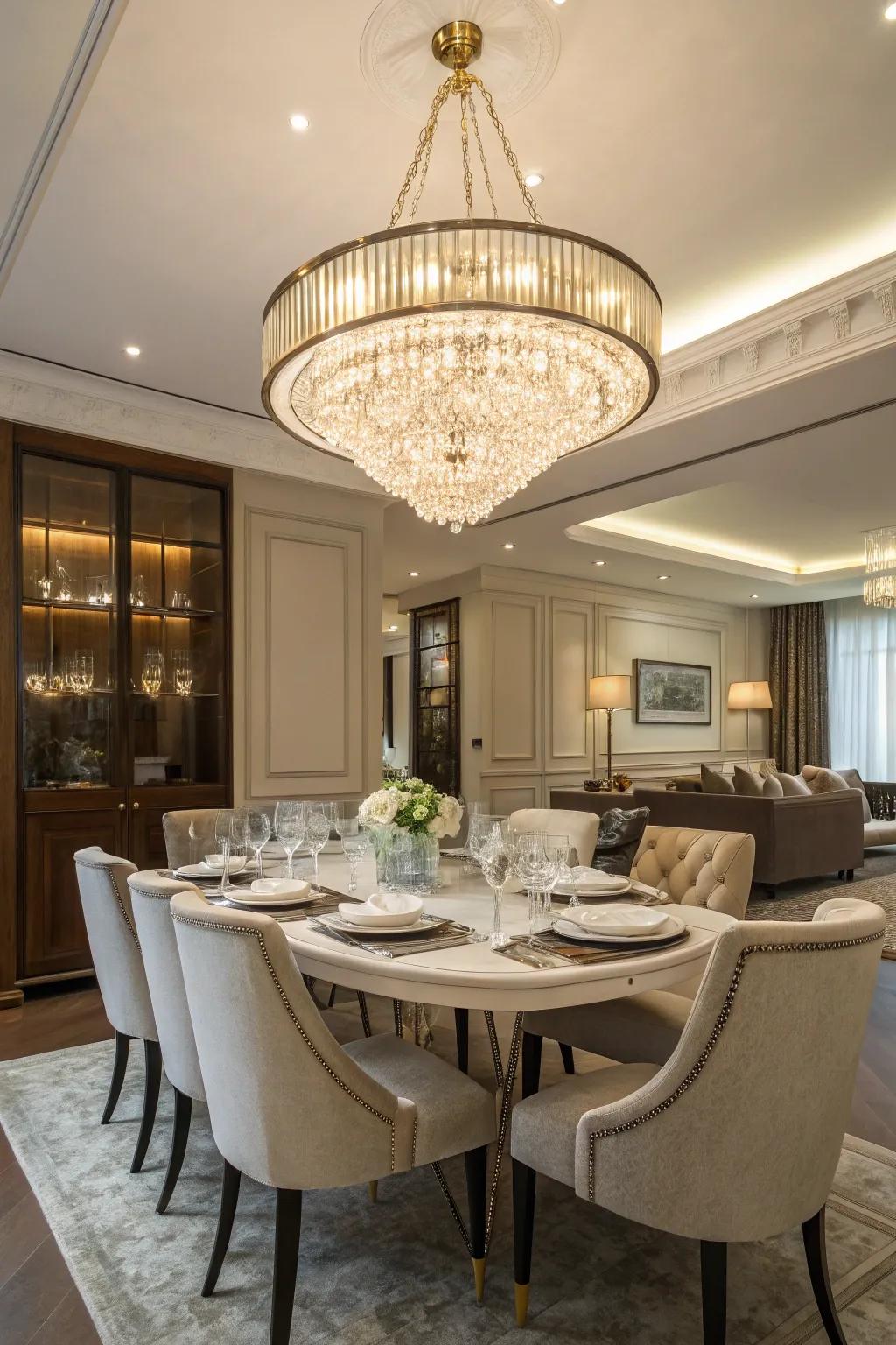 A statement chandelier that infuses the dining room with elegance and flair.