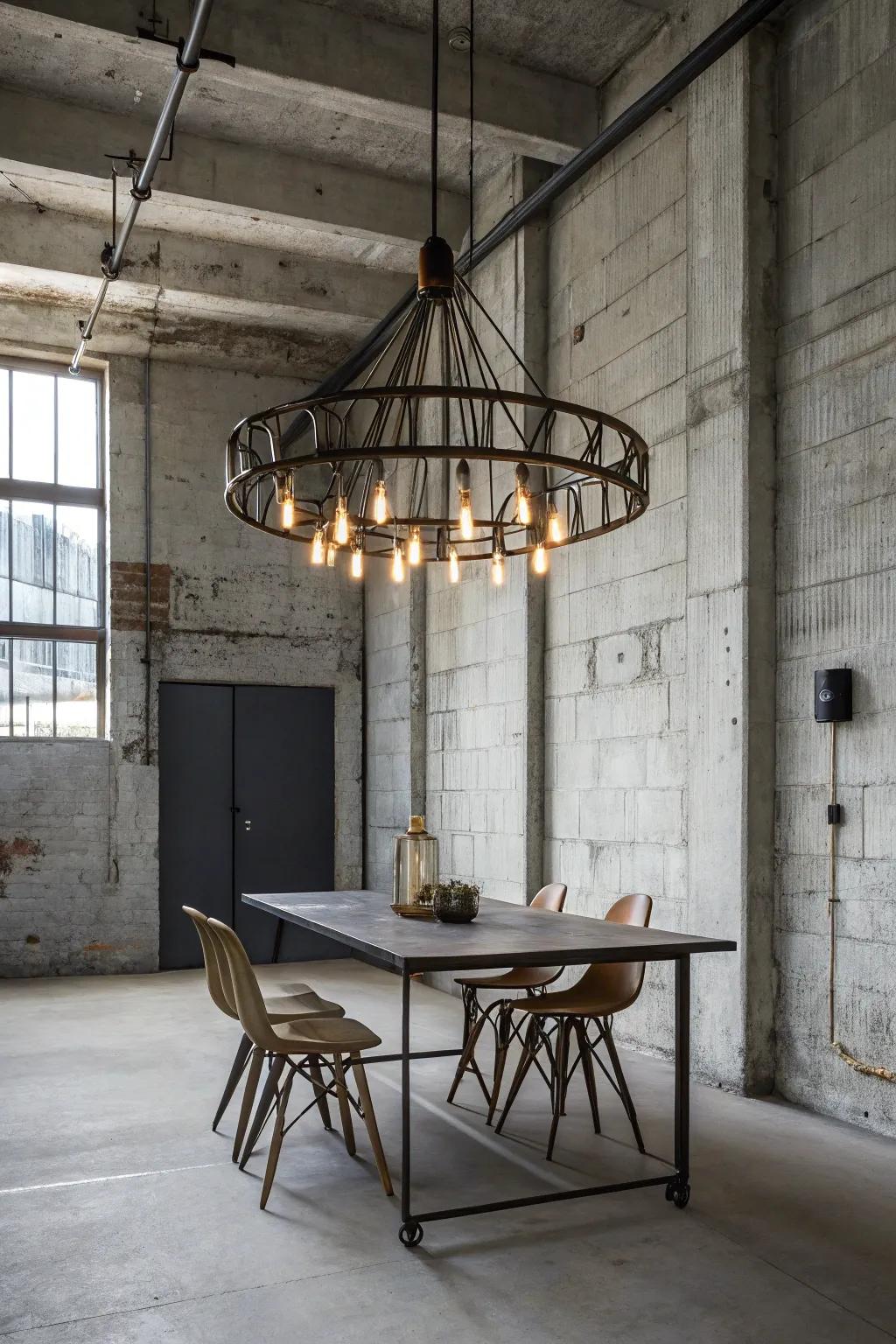 Channel urban sophistication with an industrial chandelier.