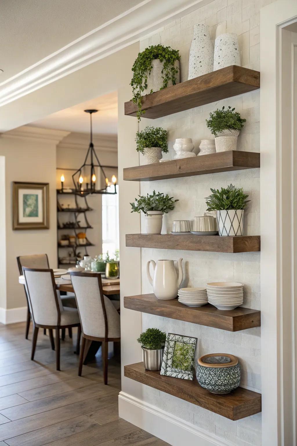 Wall mount shelves offer elegant display and storage solutions.