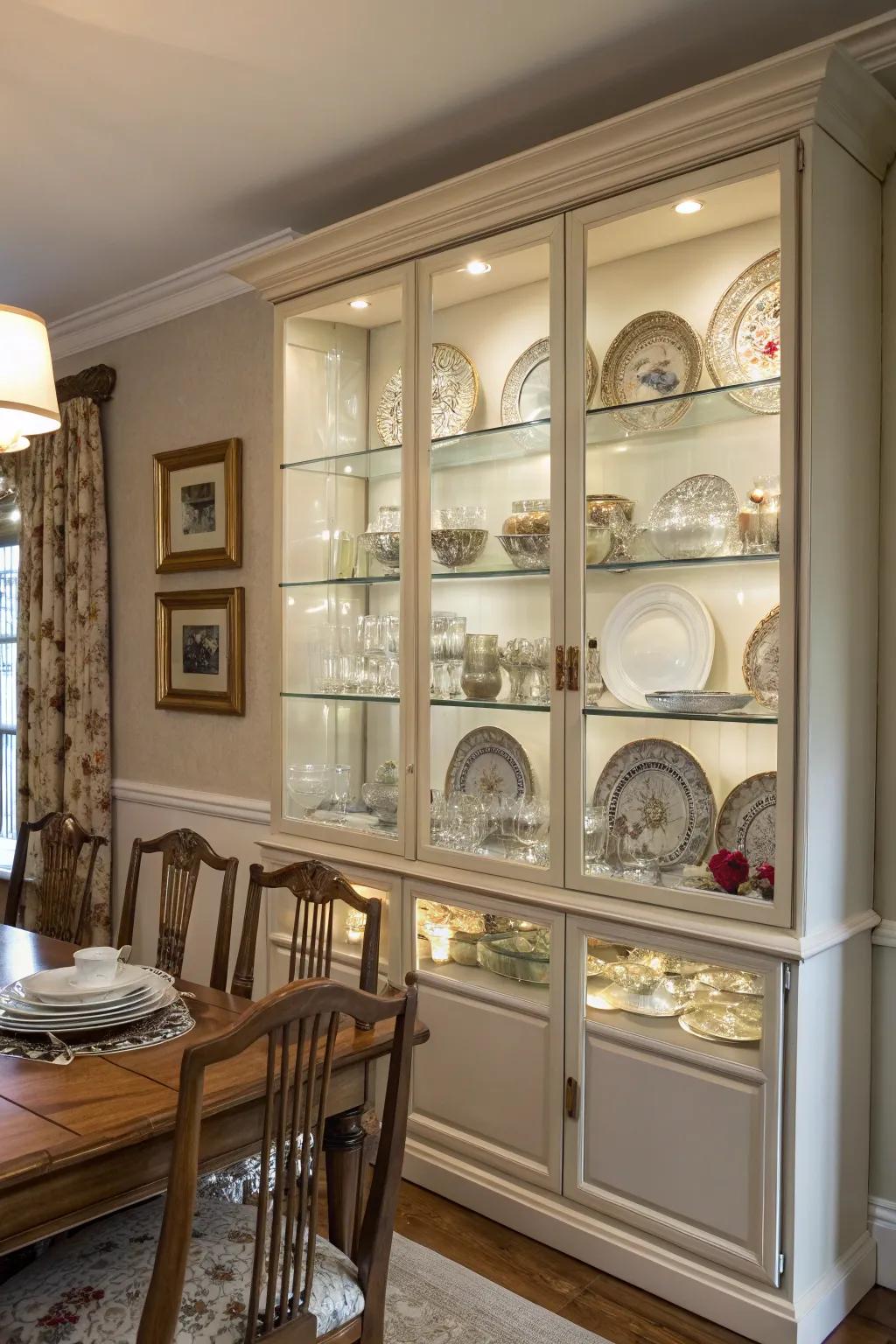 Display cabinets draw attention to your most treasured items, enriching the atmosphere of your dining space.