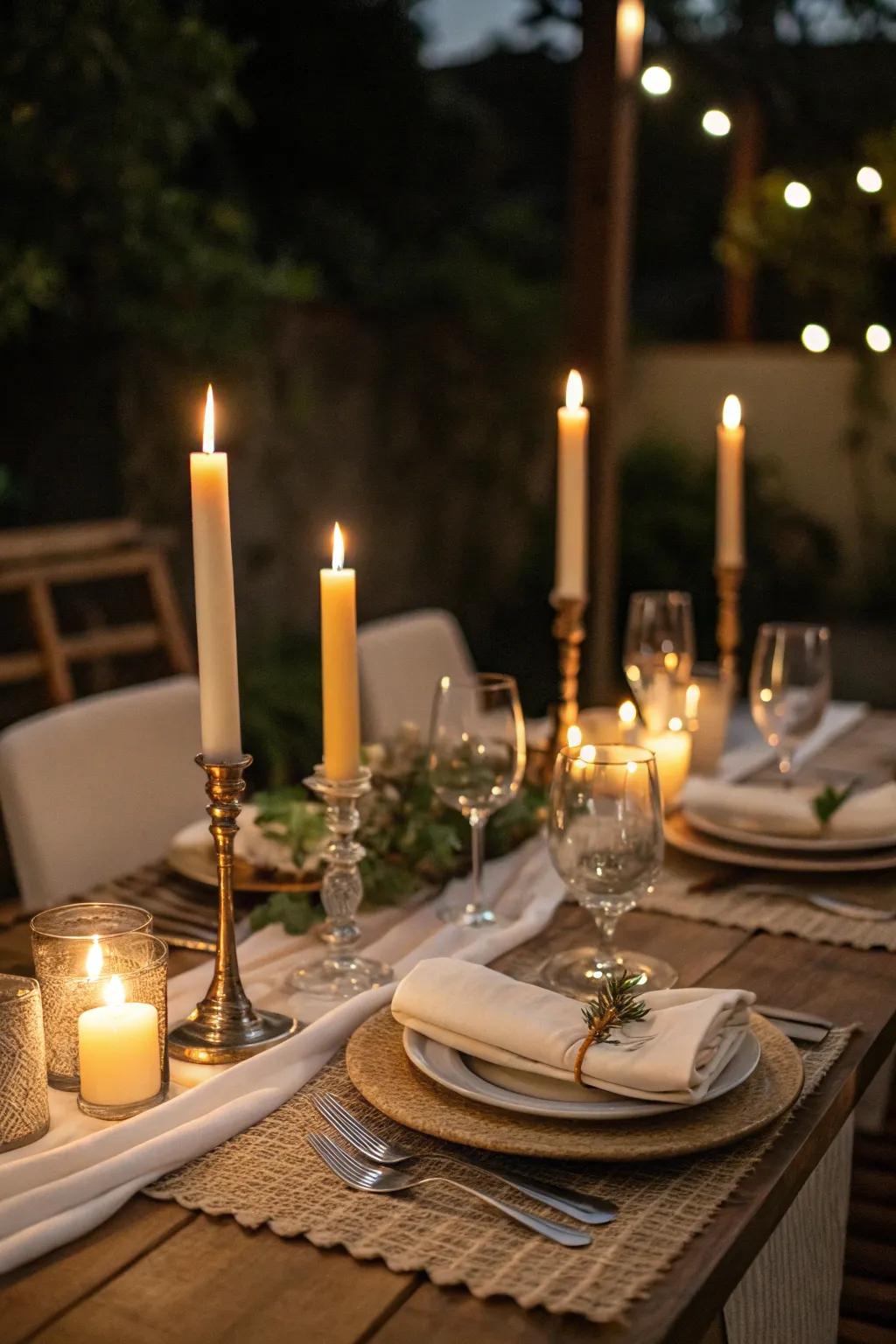 Candlelight generating a toasty and welcoming atmosphere around the supper table.