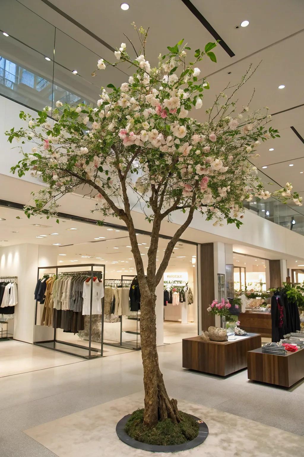 Nature-inspired trees create an inviting ambiance that feels like the outdoors.