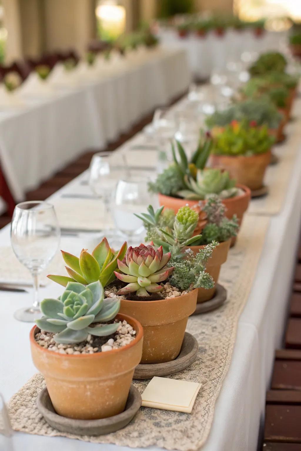Chic and sustainable 'Fleshy Green' centerpieces.