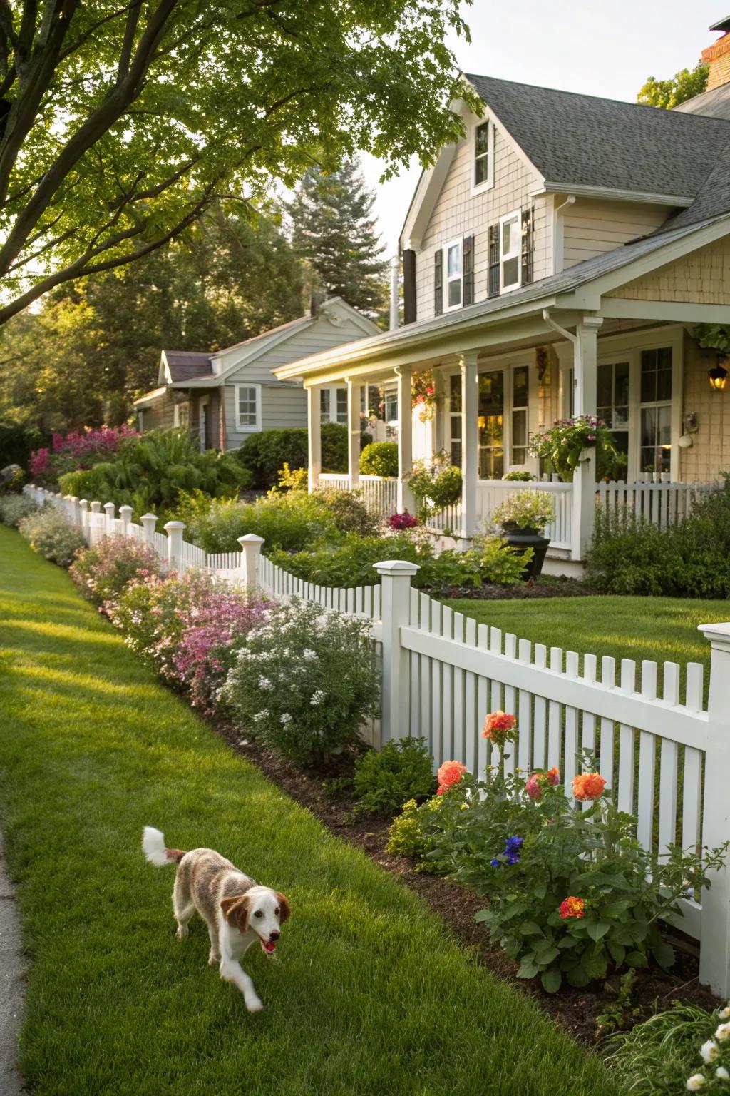 A classic picket fence creates a charming and protected area.