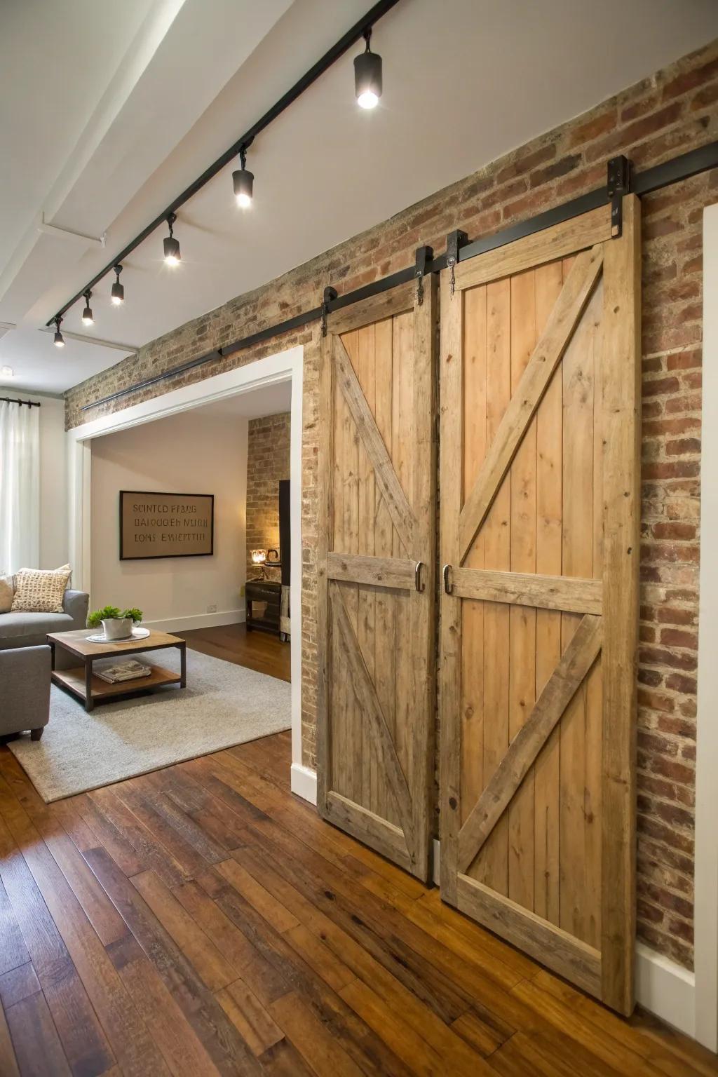 Homey barn-style doors offer a cozy and space-saving solution for studio apartments.