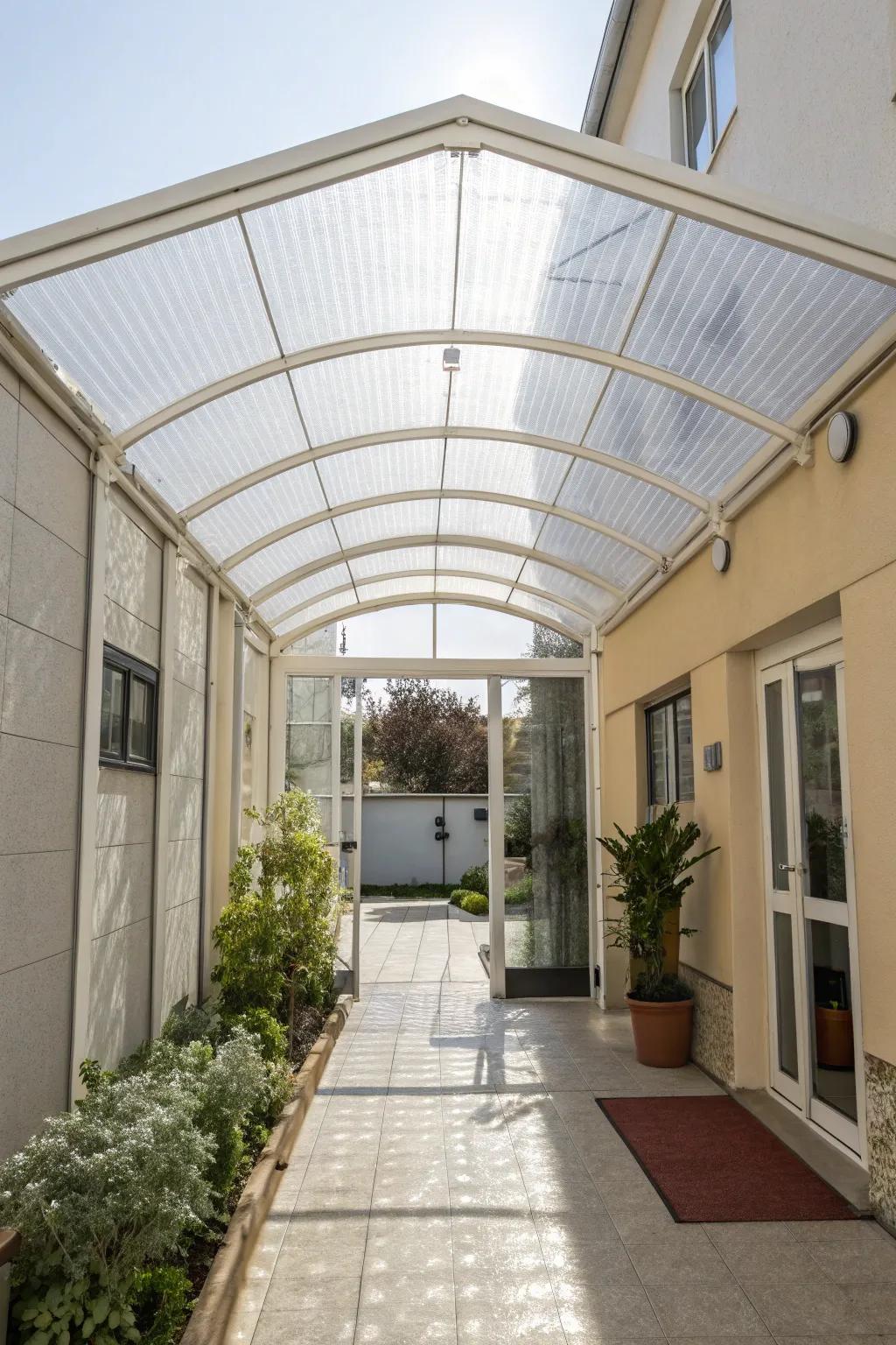 An entry featuring a see-through plastic guard, providing a bright and spacious atmosphere.