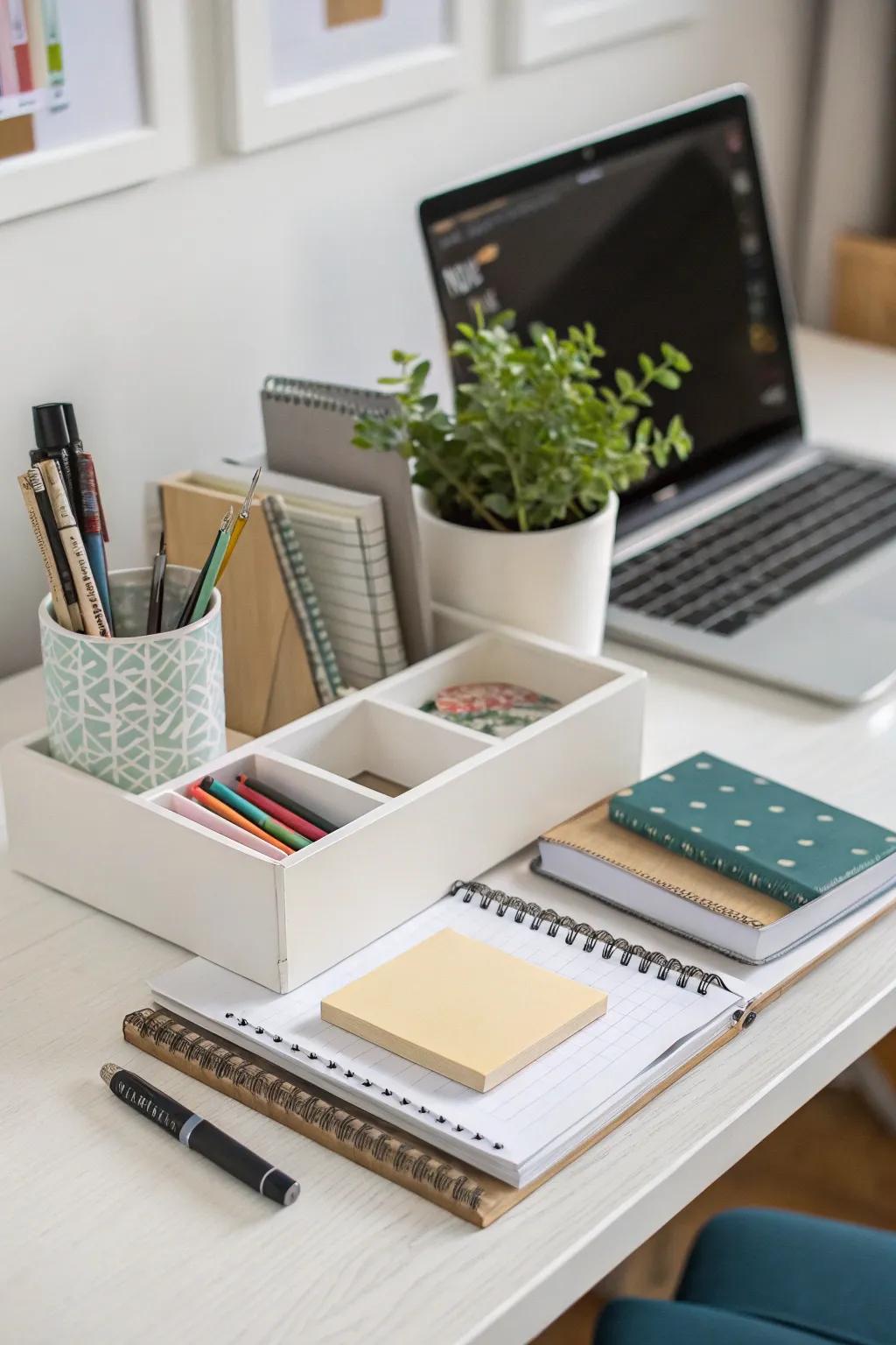 An organized desk boosts concentration and output.