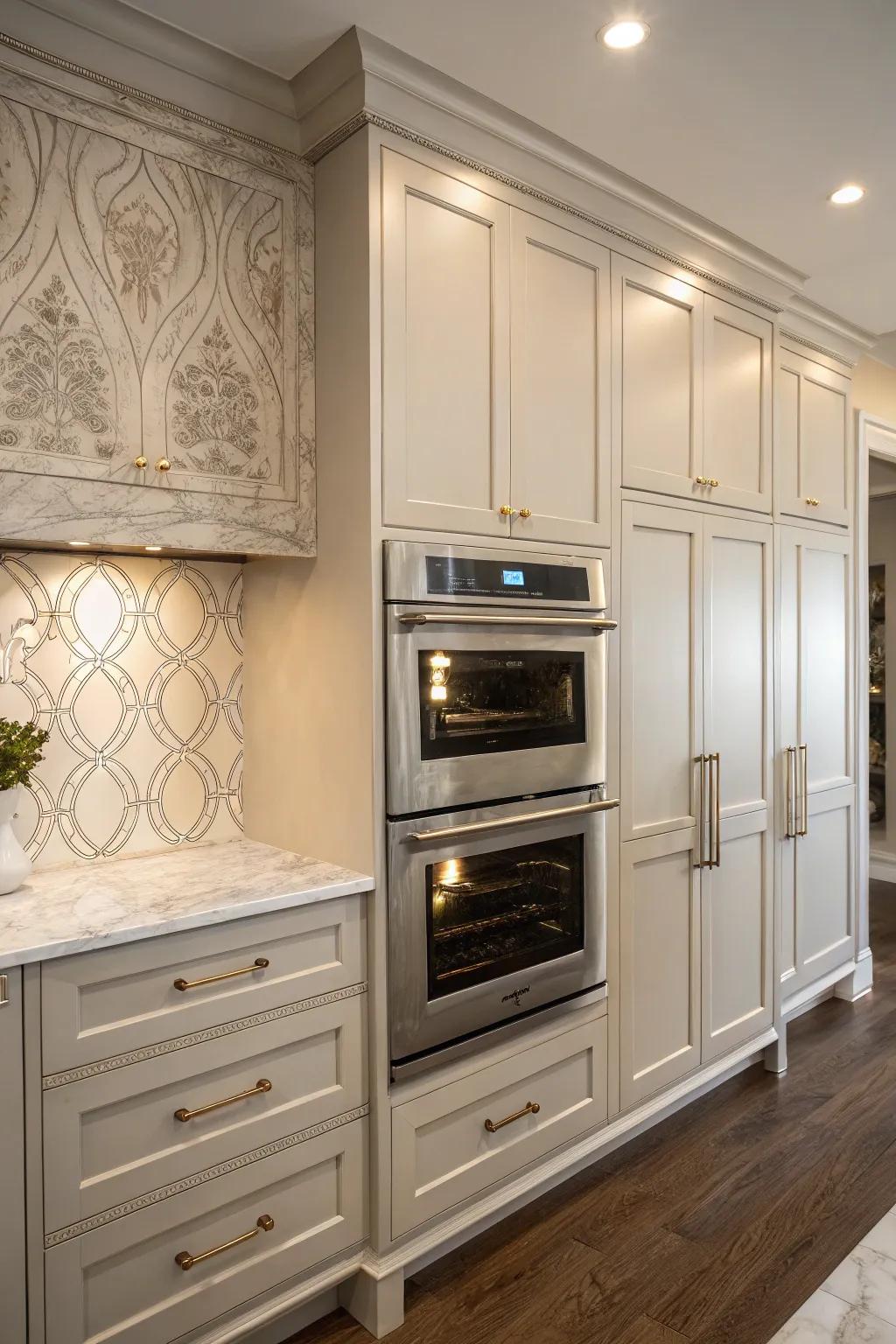 An expertly concealed tandem oven blending harmoniously with its surrounding cabinetry.