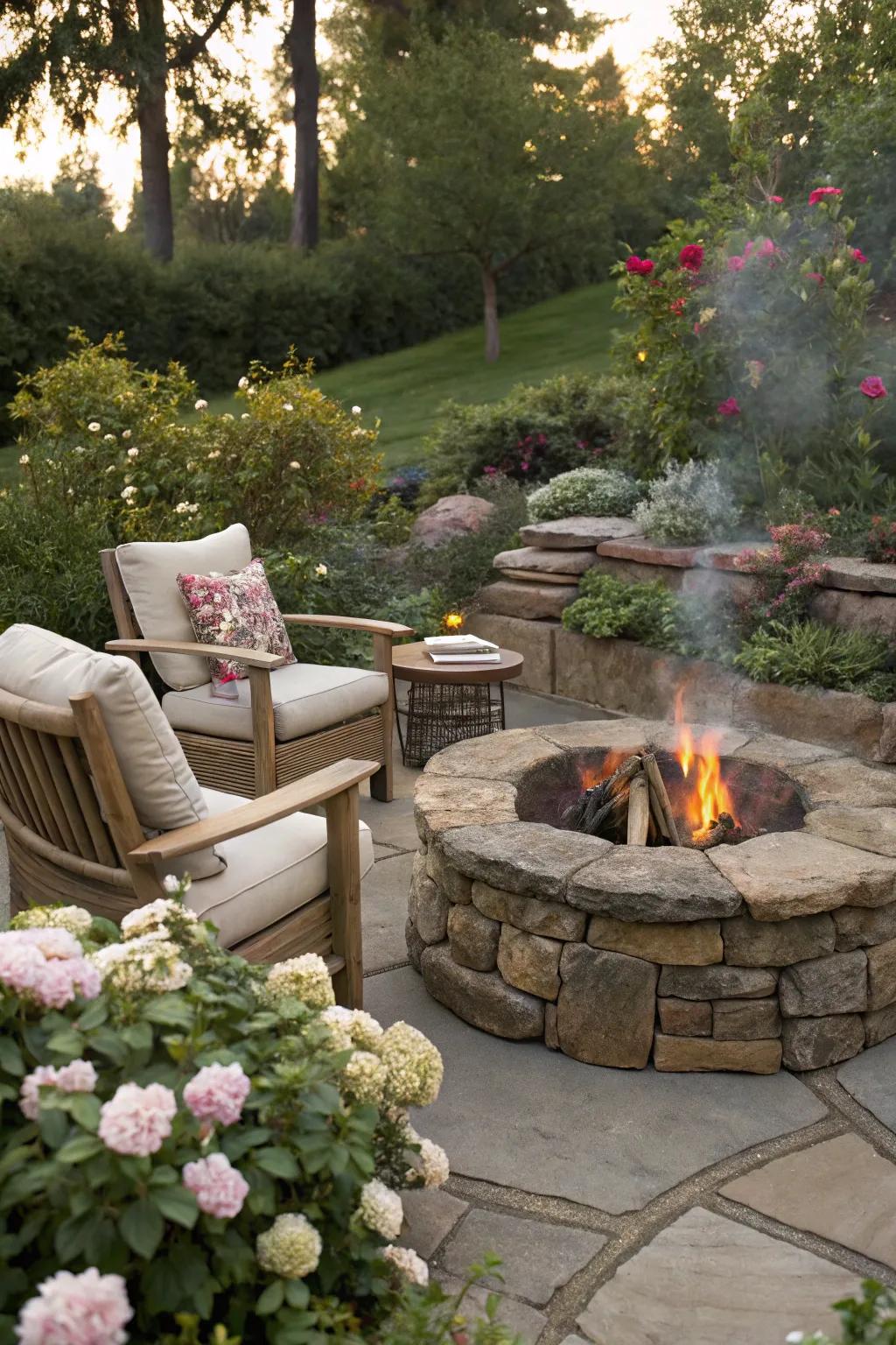 A snug fire pit for warm gatherings in the garden.