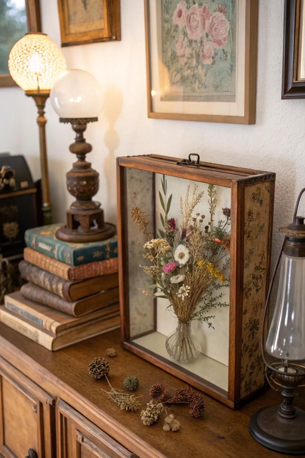 Seize the charm of the past through a vintage-inspired display case.