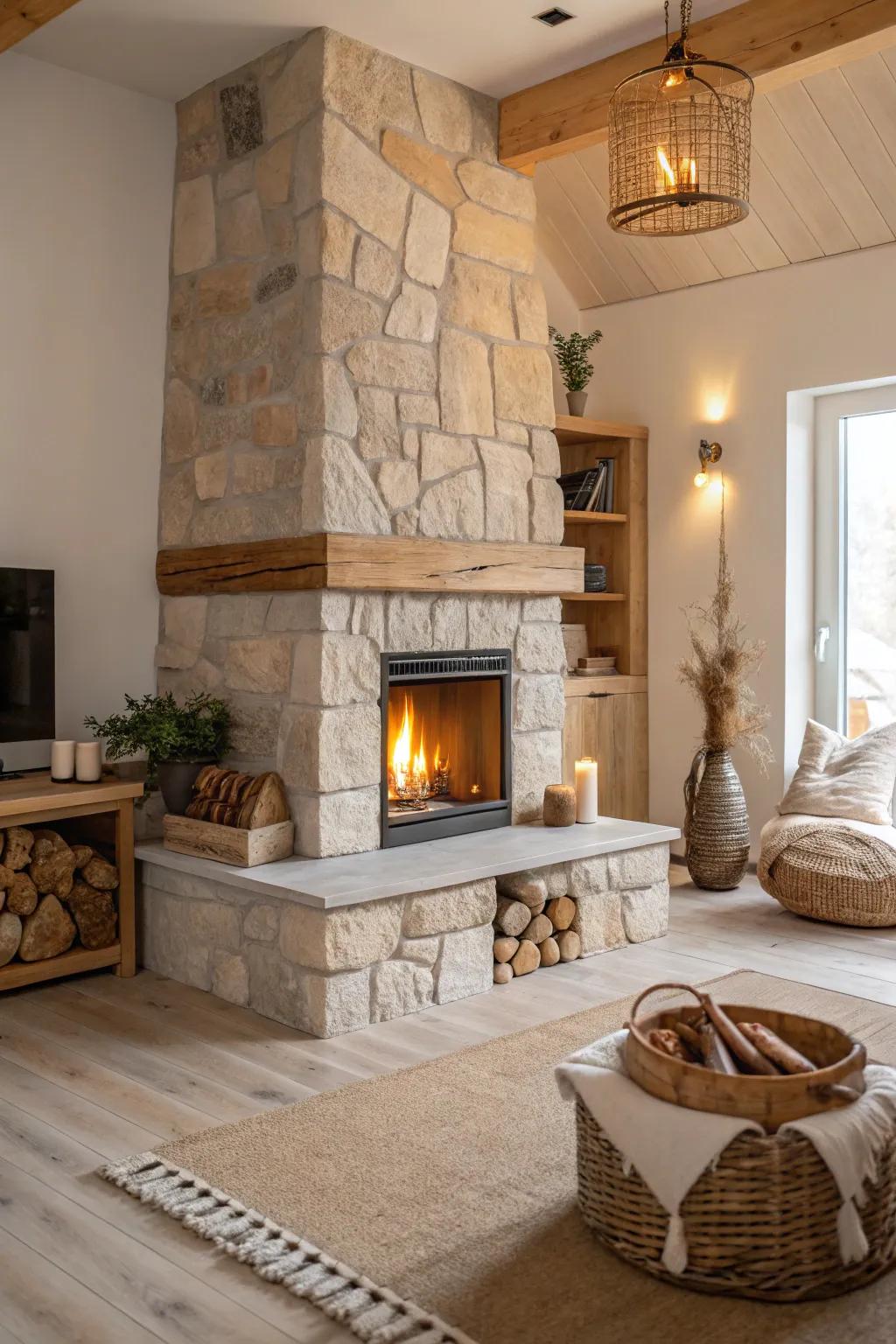 Layer texture with timeless stone. #EarthTones #CozyLiving