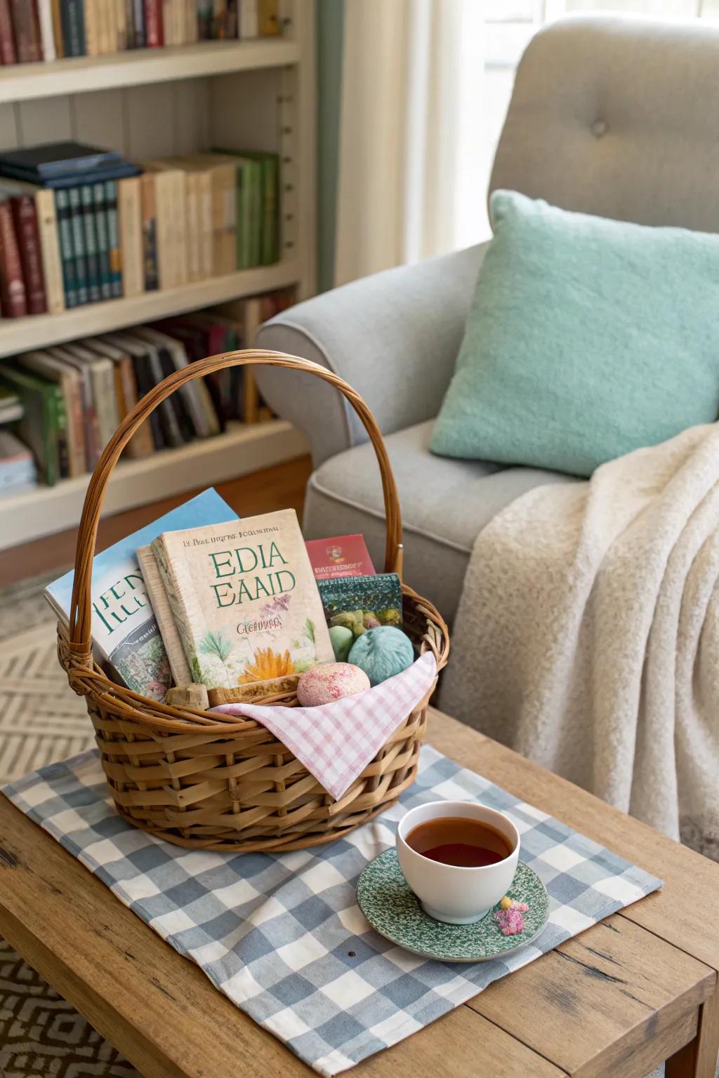 An erudite escape Easter basket for the passionate bibliophile.