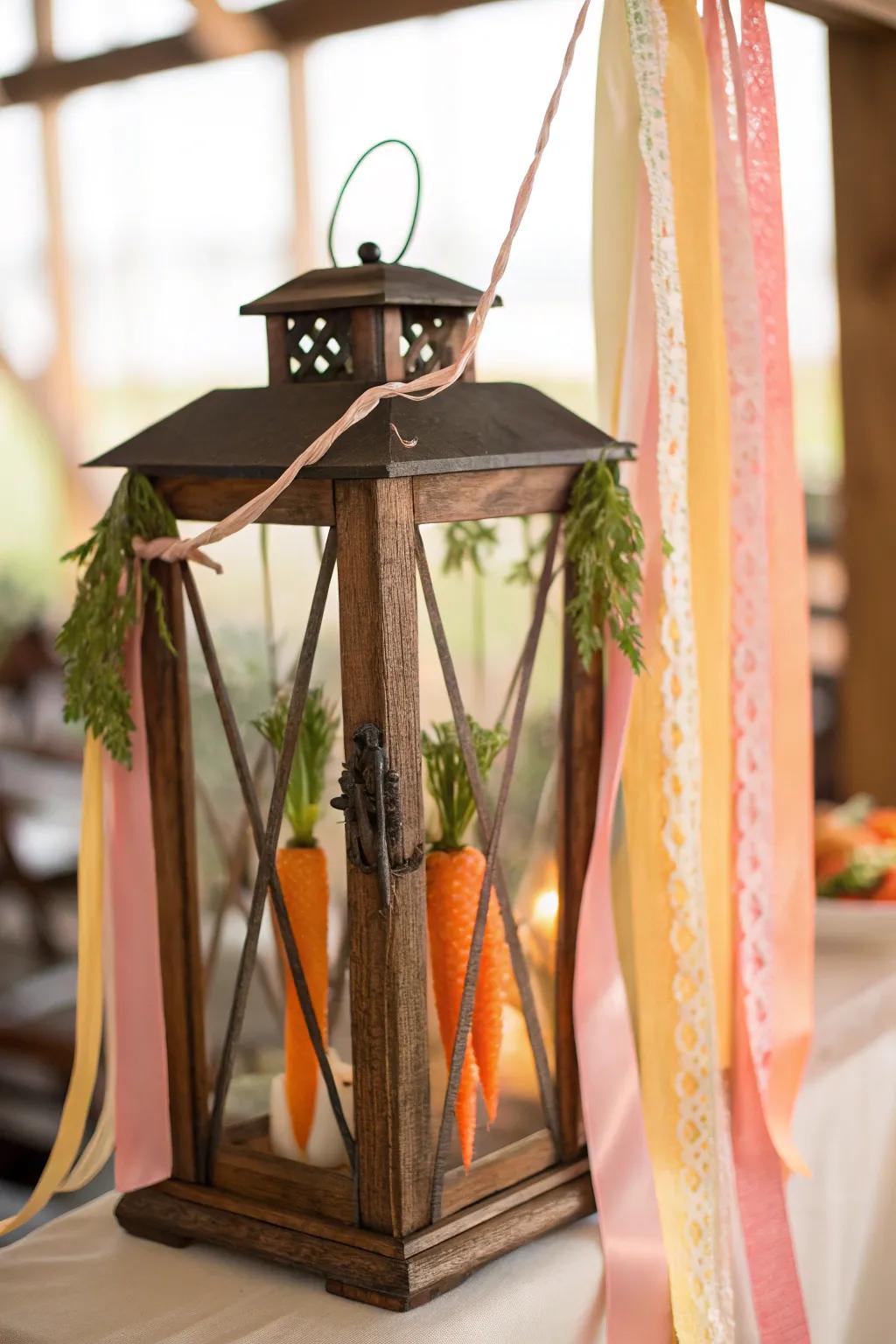 Carrots incorporate a spirited variation to Easter lanterns.