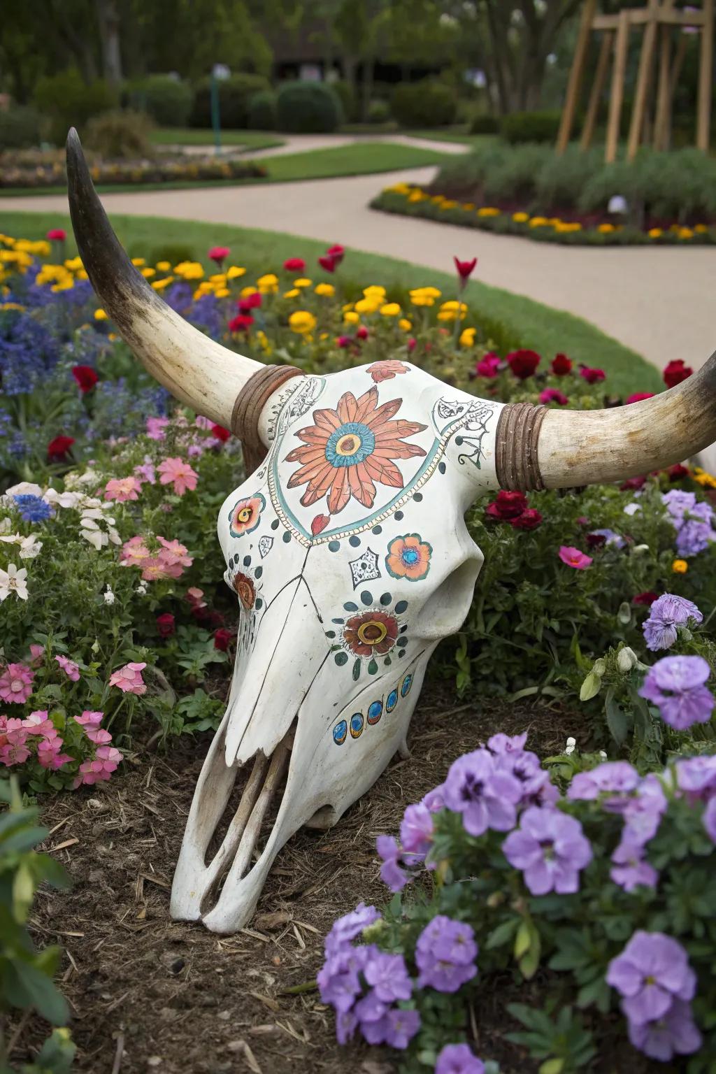Floral patterns add a delicate accent to rugged decorations.