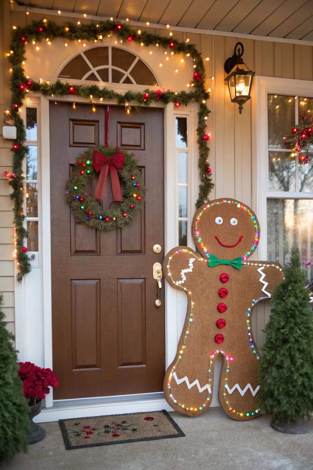 A spiced bread person effigy establishes a spirited ambiance at the portal.