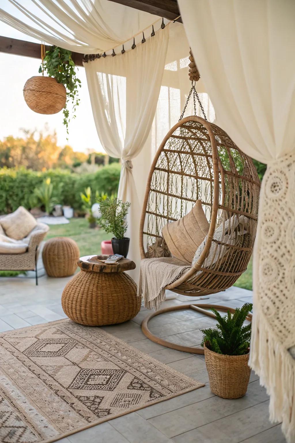Imbue your exterior expanse with a bohemian essence.