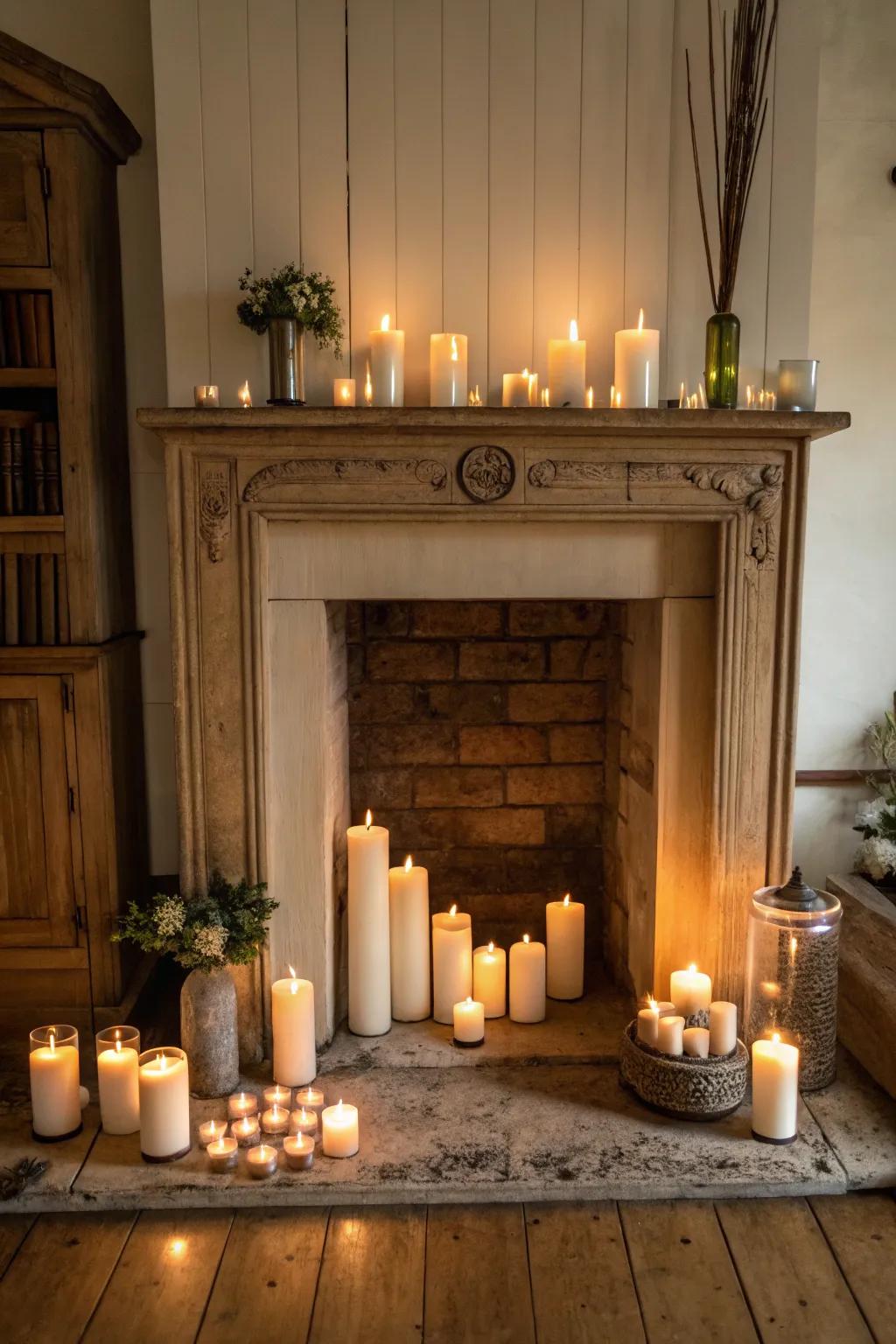 Illuminations imbue heat and allure to your unoccupied hearth.