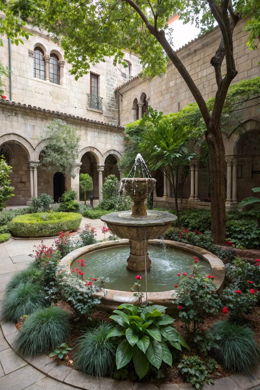 Add tranquility to your courtyard with a soothing water feature.