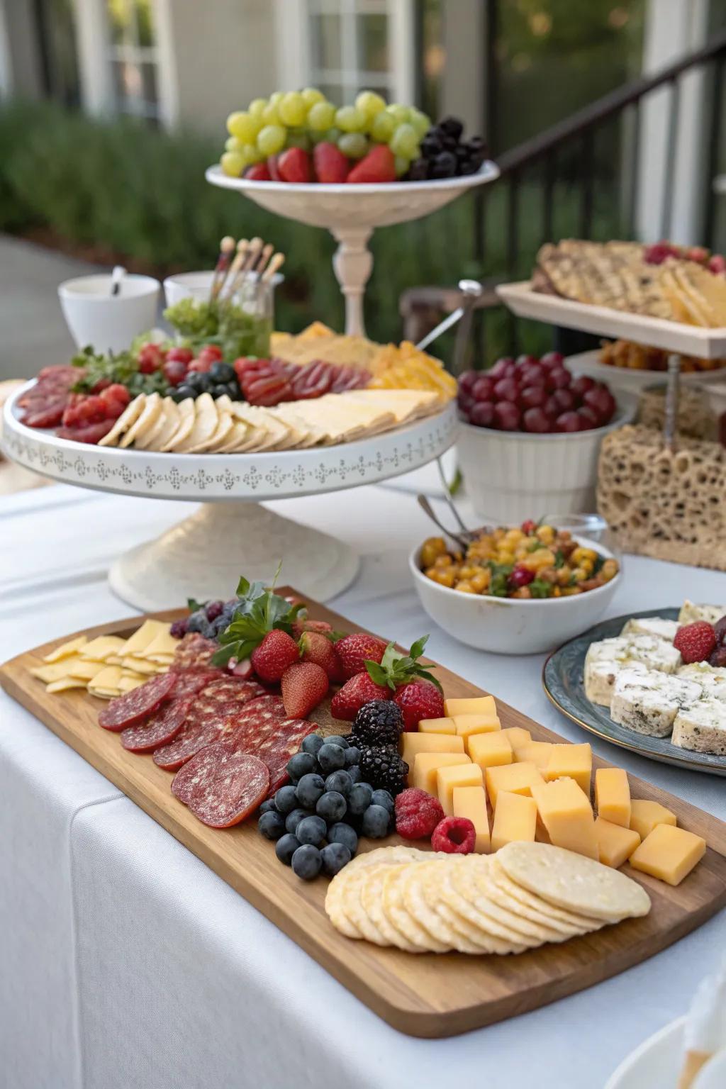 A buffet arrangement that unifies aesthetic appeal and practicality, ideal for brunch events.