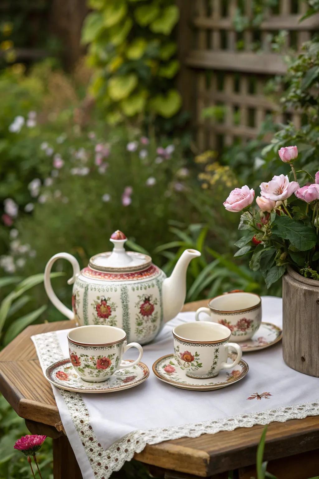 A gleaming tea set, ready for an afternoon soiree.
