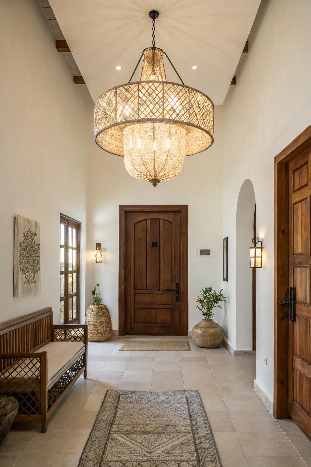 Eye-catching lighting brightens and elevates foyer decor.