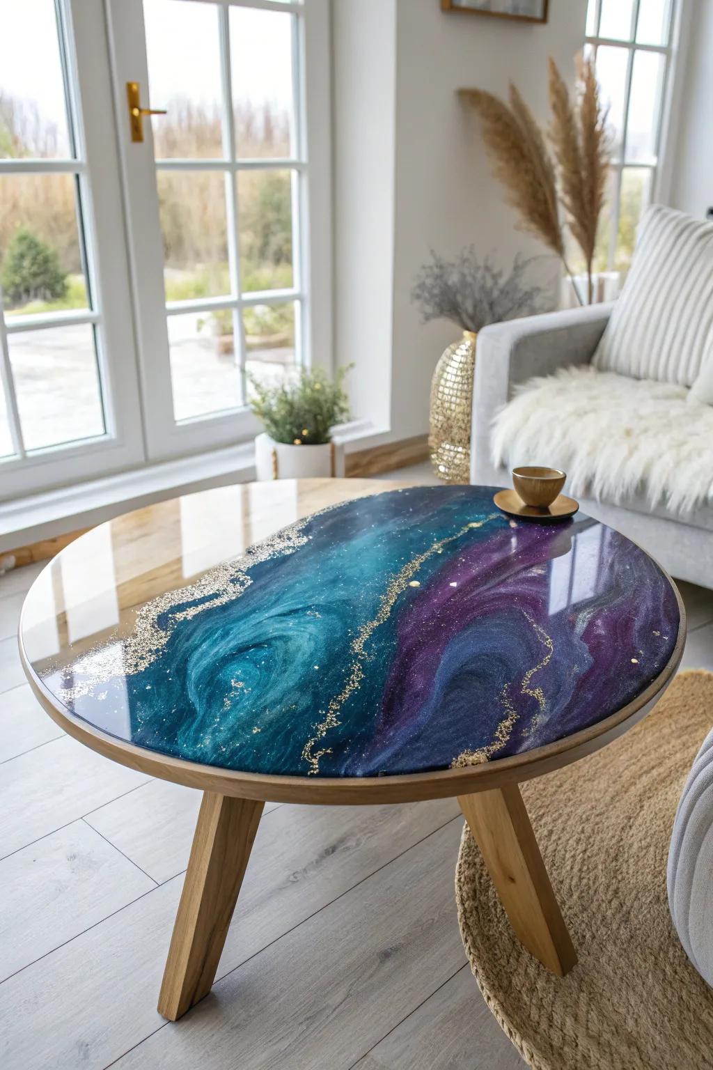 Usher the cosmos into your dwelling with this galactic-inspired epoxy coffee table, where craftsmanship intertwines with cosmic allure.