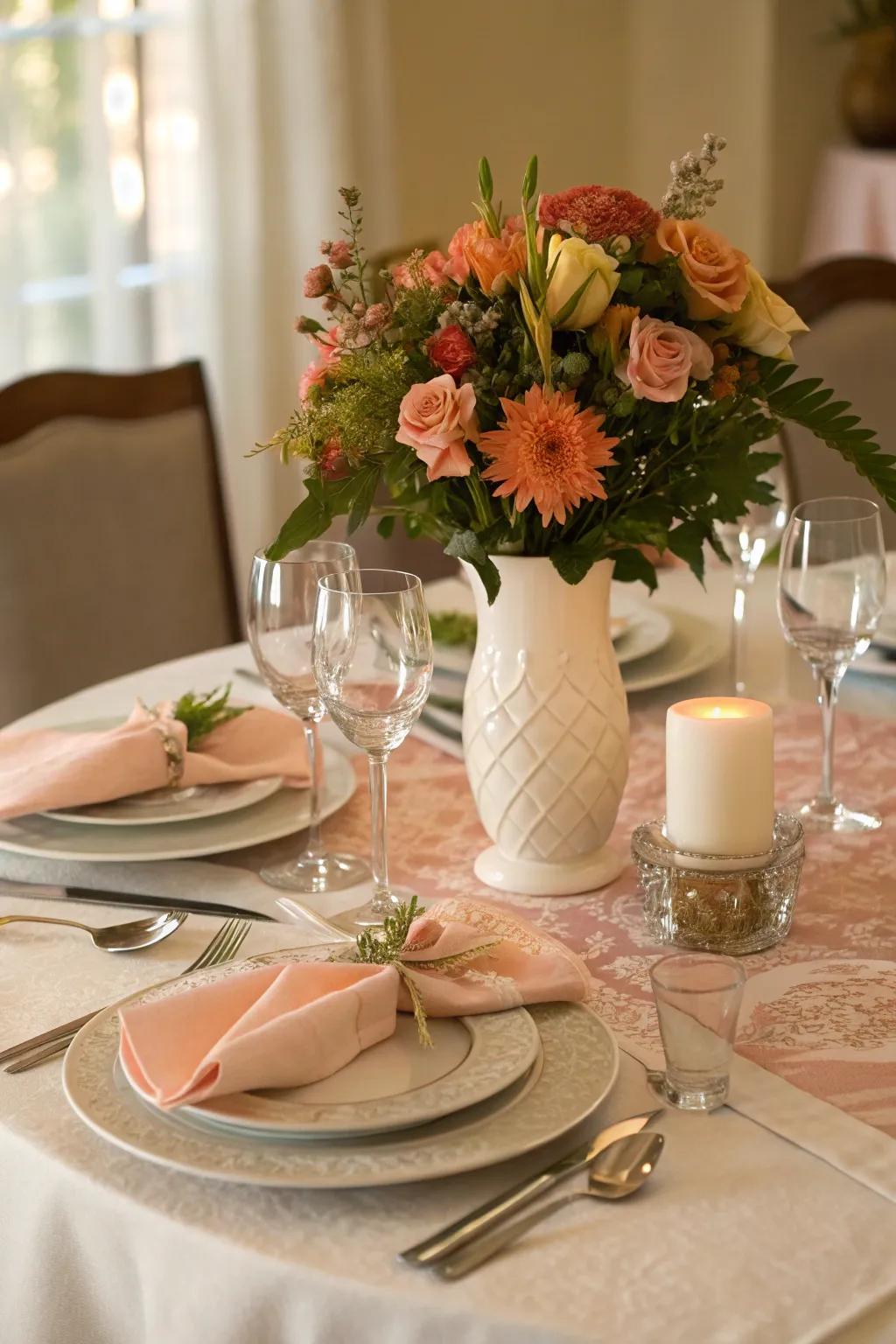 Themed table settings fashion a unified appearance.