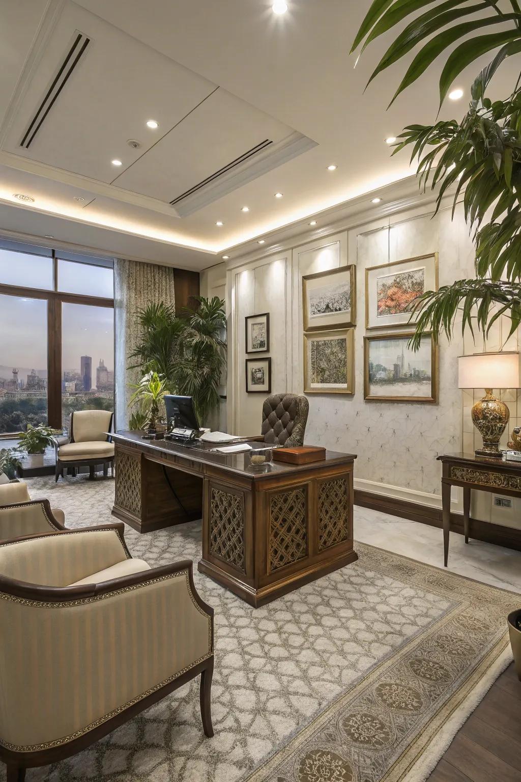 Fancy decorations make this office feel more special.