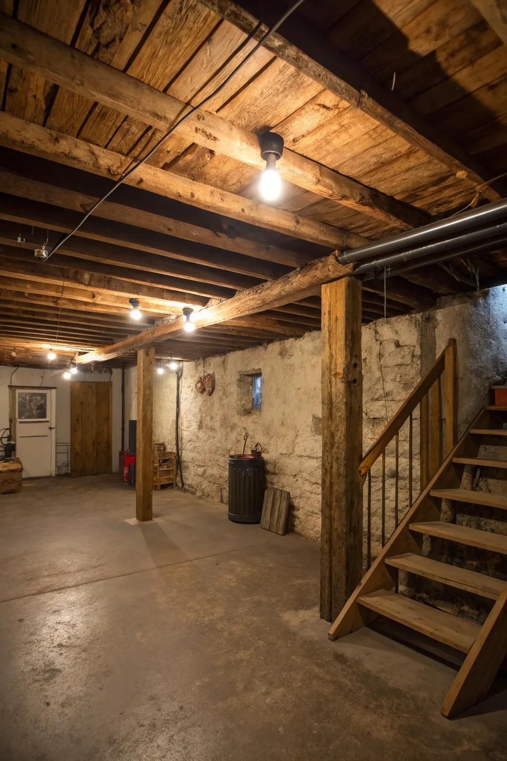 Incorporate nature-style timber supports to soften the factory-like sharpness of a bare ceiling.